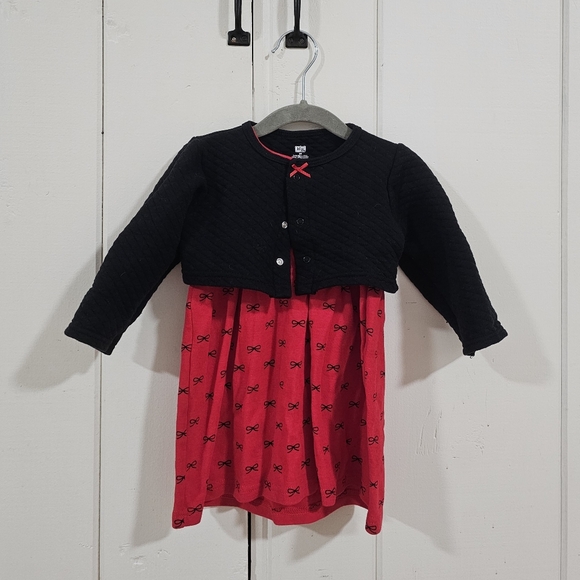 Hudson BabyGirls Quilted Cardigan and Dress, Red Black Bows 2T - Picture 1 of 6